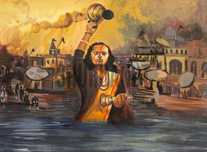 Painting of a Gangaa Aarti in Benares