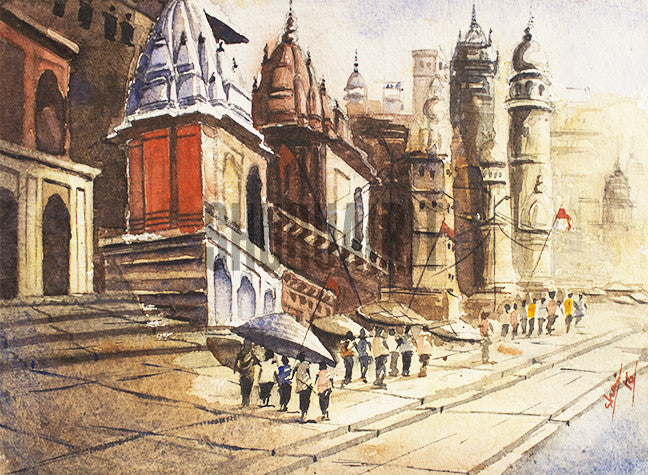 A Painting of Beautiful Ghats in Varanasi