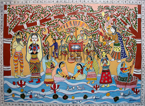 Life at a Varanasi Ghat Madhubani Painting