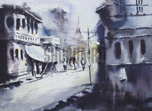 Load image into Gallery viewer, A landscape painting of a Road  in Banaras: Digital Print of a road in Varanasi