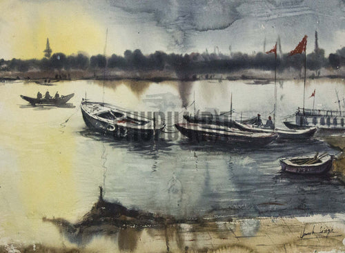 A beautiful painting of a ghat in Banaras
