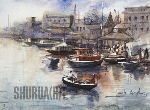 A beautiful painting of a ghat in Banaras