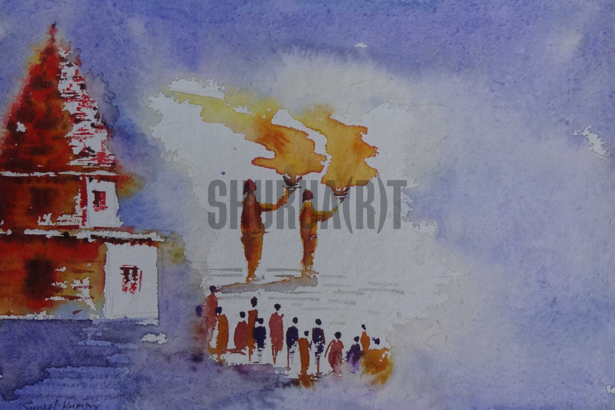 Painting of famous Ganga Aarti in Varanasi