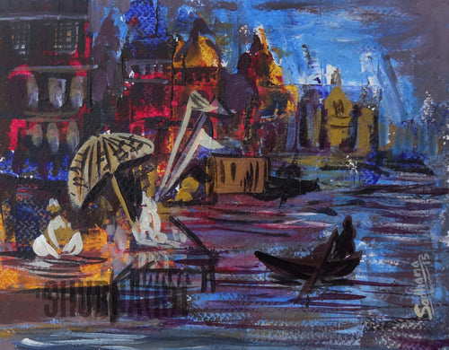 Painting of a ghat in Benares