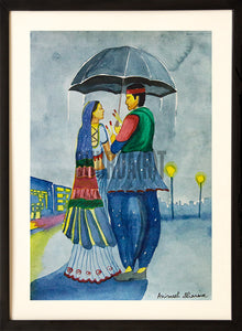 A Loving Couple under an Umbrella
