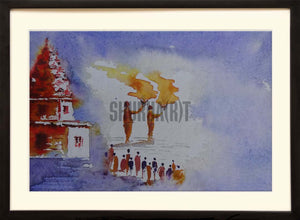 Painting of famous Ganga Aarti in Varanasi