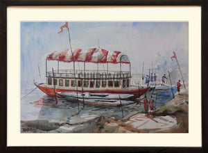 Painting of a boat in Ganges in Varanasi